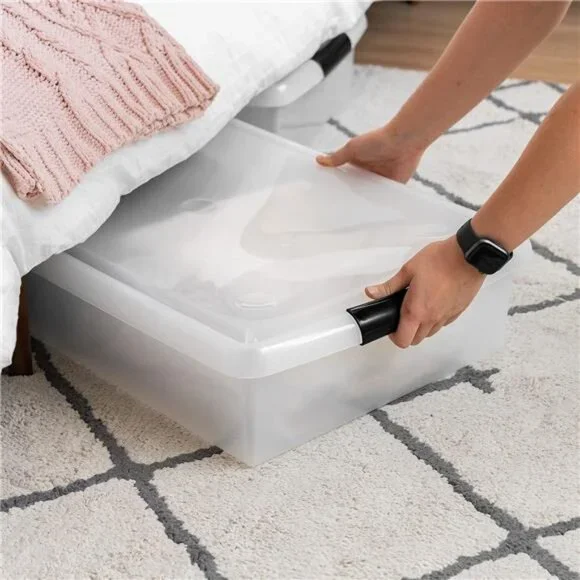 40 Qt Plastic Under Bed Storage Nestable Organizer Bin Container with Secure Lid